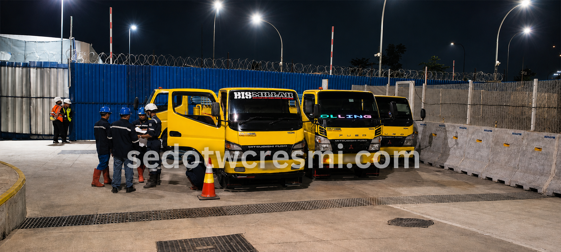 Tim Sedot WC Resmi briefing sebelum bekerja di kawasan industri pada malam hari