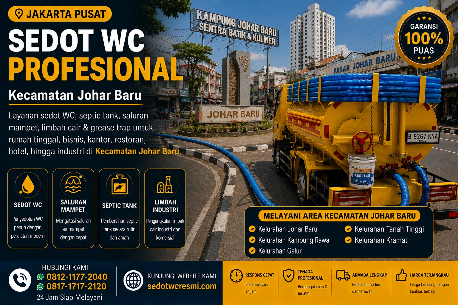 Jasa sedot WC profesional Kecamatan Johar Baru Jakarta Pusat untuk septic tank dan limbah