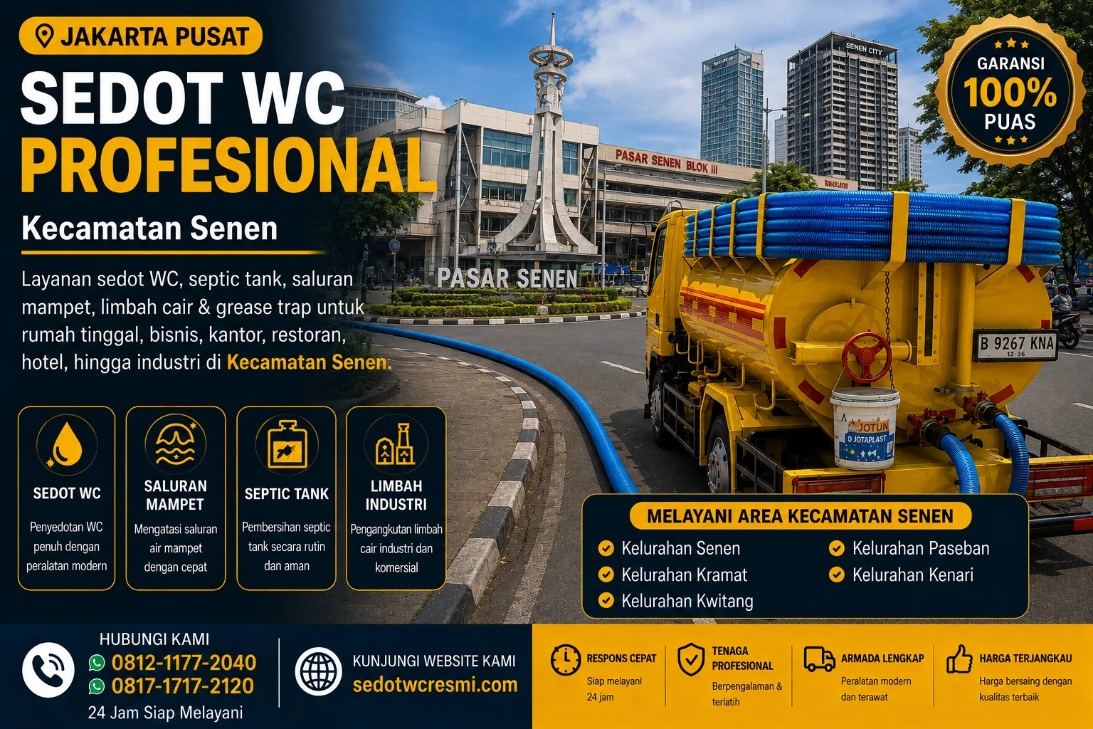 Jasa sedot WC profesional Kecamatan Senen Jakarta Pusat untuk WC, septic tank dan limbah