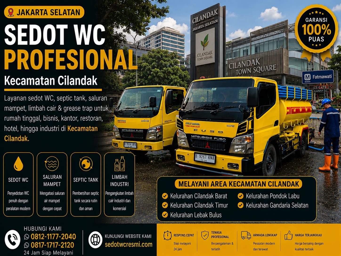 Sedot WC profesional di Kecamatan Cilandak Jakarta Selatan dengan armada truk tangki kuning