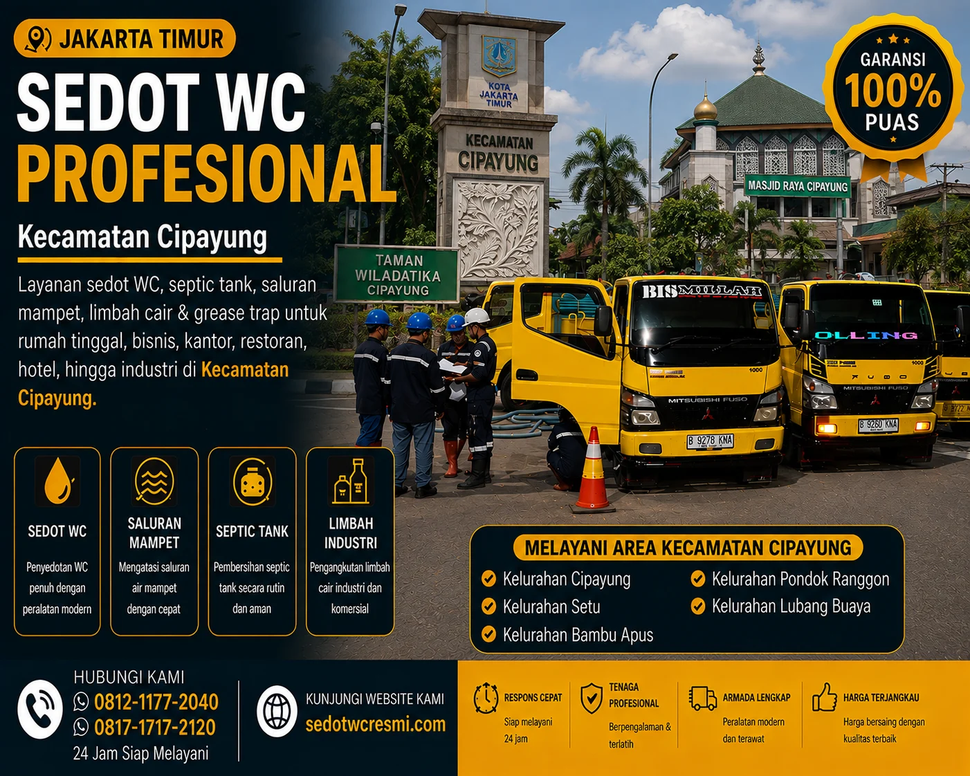Sedot WC profesional di Kecamatan Cipayung Jakarta Timur dengan armada truk tangki
