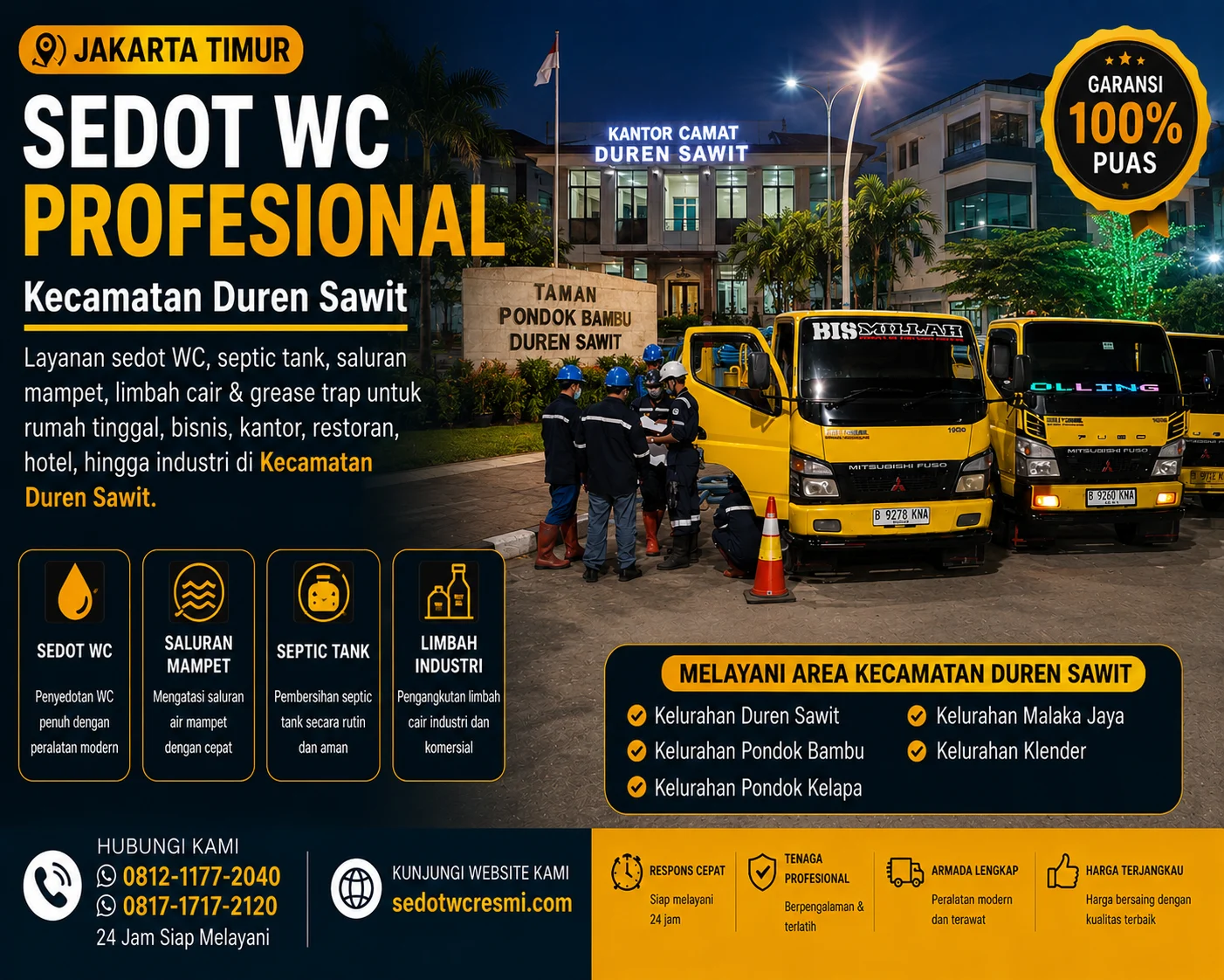 Sedot WC profesional di Kecamatan Duren Sawit Jakarta Timur dengan armada truk tangki