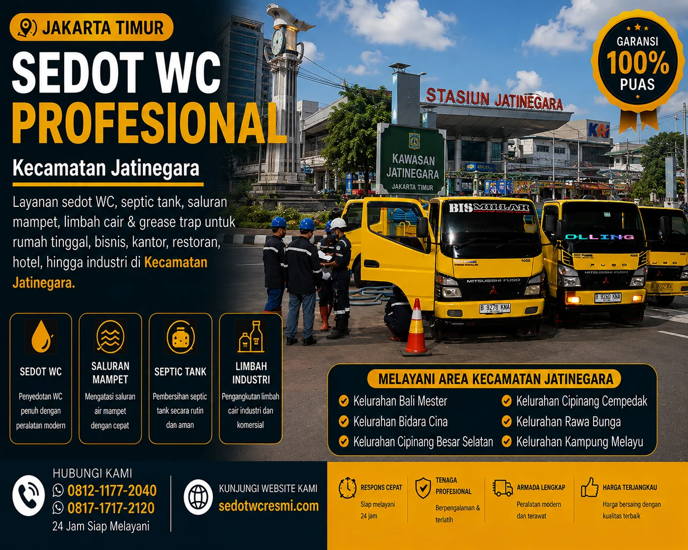 Sedot WC profesional di Kecamatan Jatinegara Jakarta Timur dengan armada truk tangki