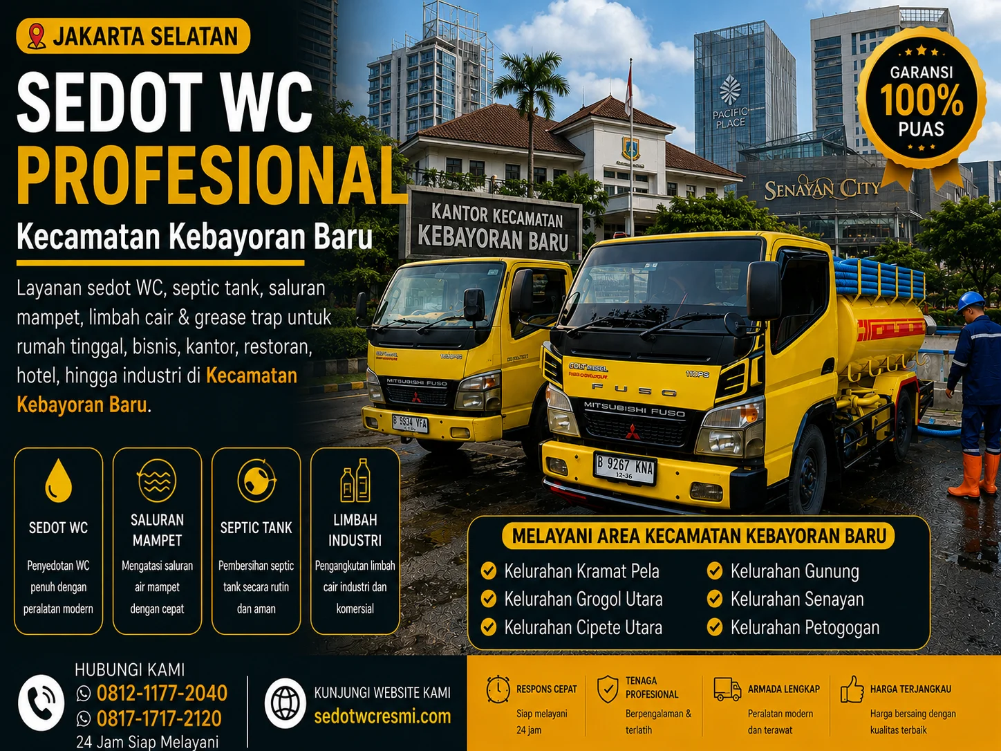 Sedot WC profesional di Kecamatan Kebayoran Baru Jakarta Selatan dengan armada truk tangki kuning