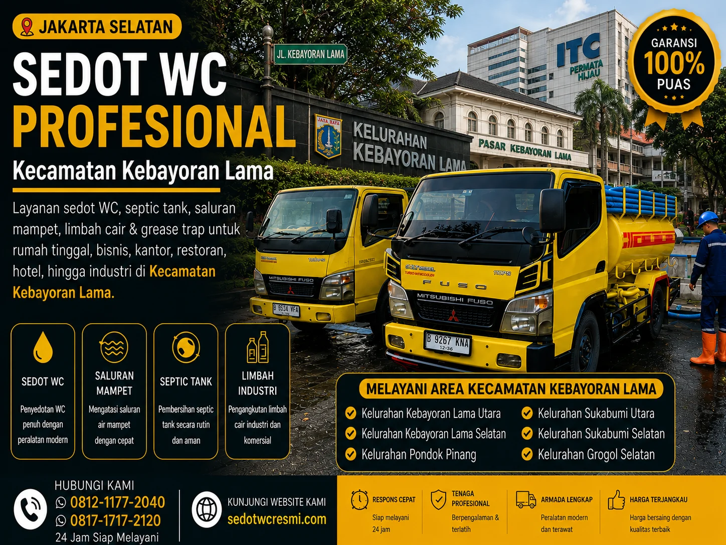 Sedot WC profesional di Kecamatan Kebayoran Lama Jakarta Selatan dengan armada truk tangki