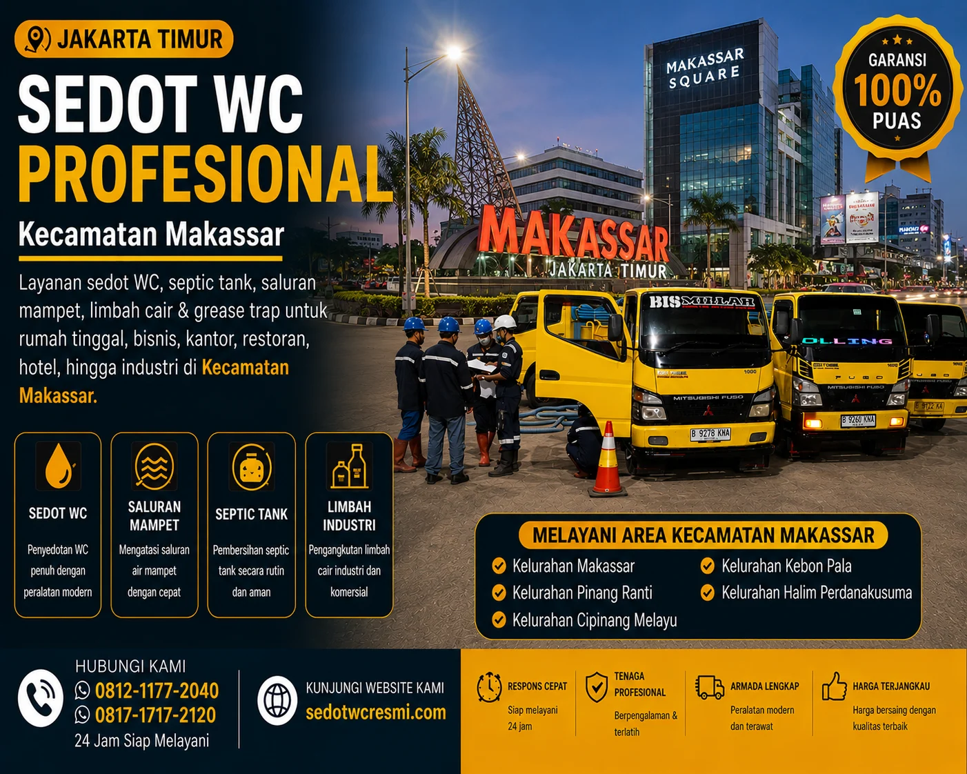 Sedot WC profesional di Kecamatan Makassar Jakarta Timur dengan armada truk tangki
