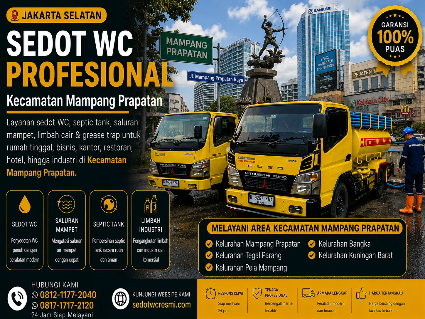 Sedot WC profesional di Kecamatan Mampang Prapatan Jakarta Selatan dengan armada truk tangki