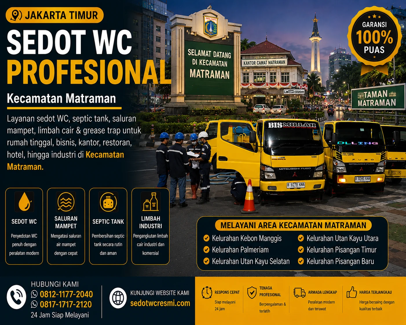 Sedot WC profesional di Kecamatan Matraman Jakarta Timur dengan armada truk tangki