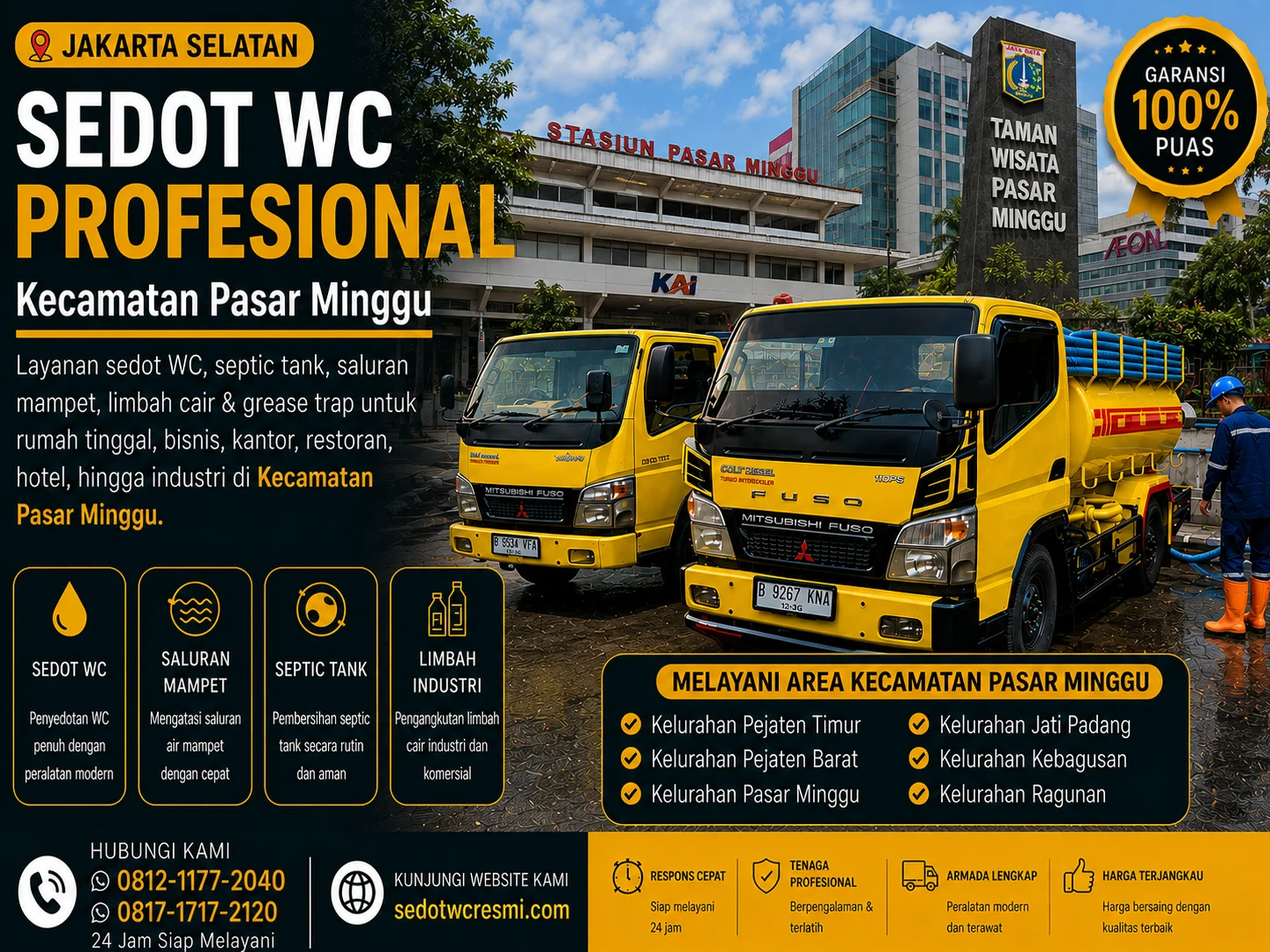 Sedot WC profesional di Kecamatan Pasar Minggu Jakarta Selatan dengan armada truk tangki kuning