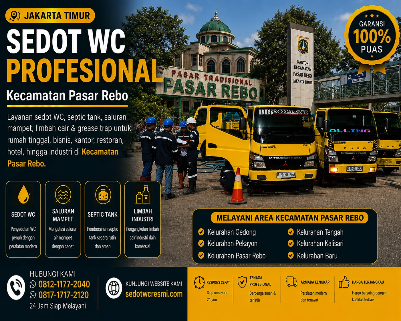 Sedot WC profesional di Kecamatan Pasar Rebo Jakarta Timur dengan armada truk tangki