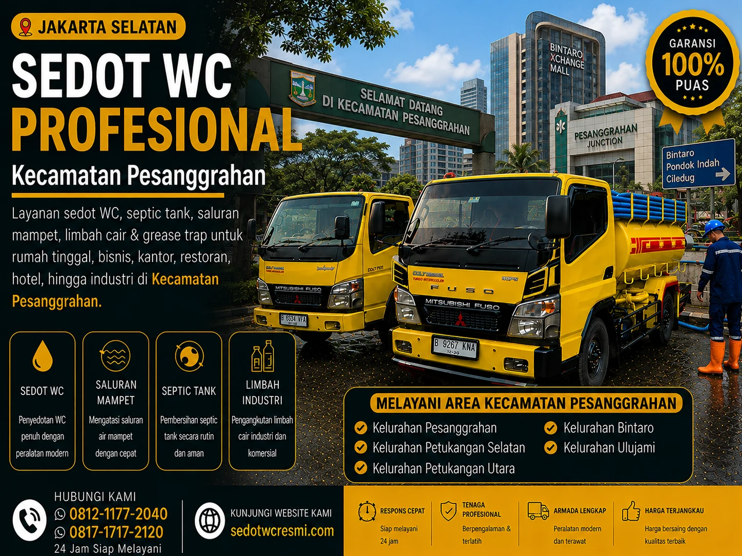 Sedot WC profesional di Kecamatan Pesanggrahan Jakarta Selatan dengan armada truk tangki