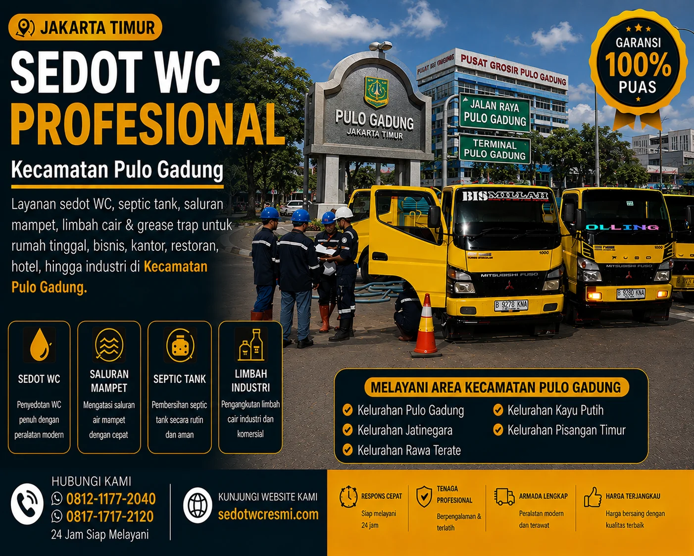 Sedot WC profesional di Kecamatan Pulo Gadung Jakarta Timur dengan armada truk tangki