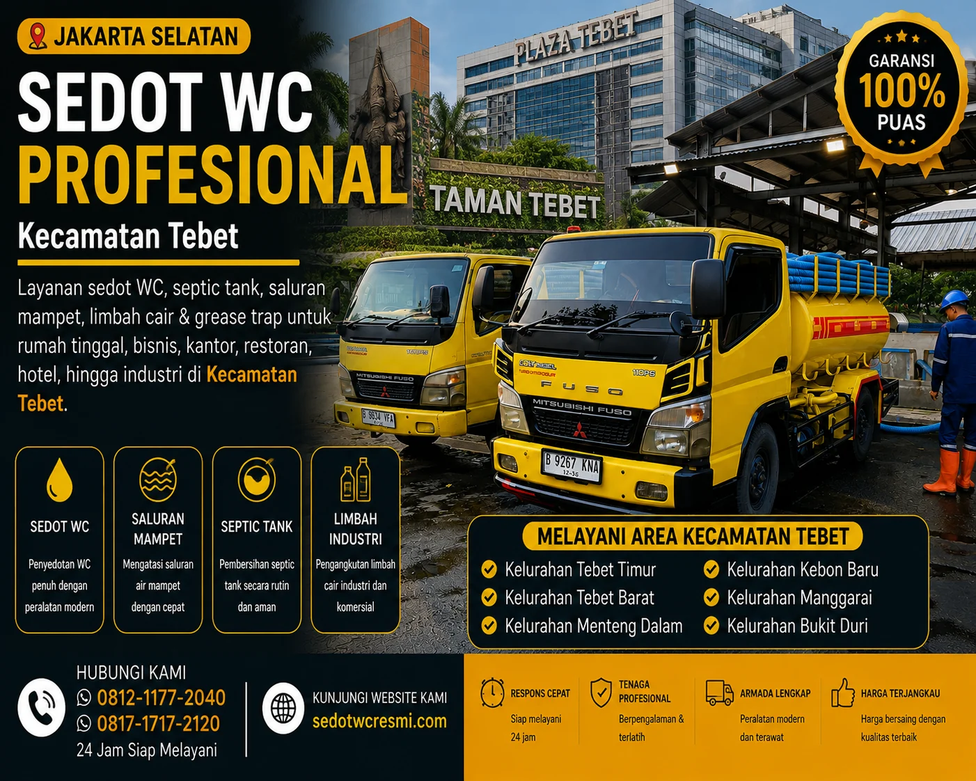 Sedot WC profesional di Kecamatan Tebet Jakarta Selatan dengan armada truk tangki kuning