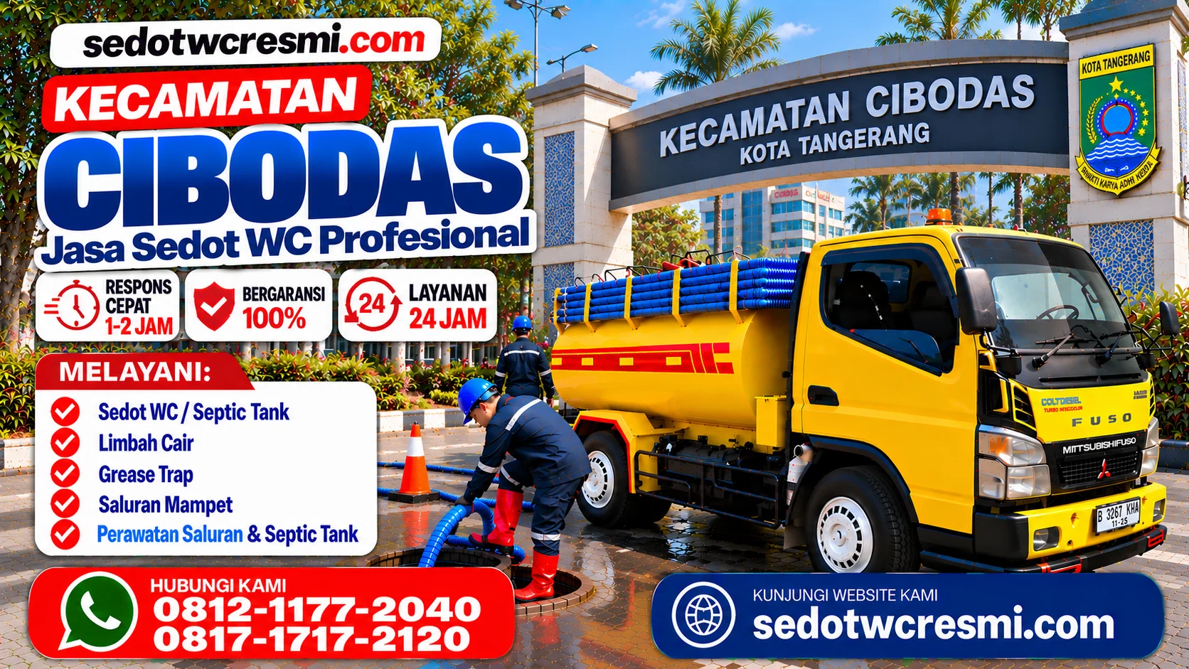 Truk sedot WC dan petugas di gerbang Kecamatan Cibodas Kota Tangerang dari sedotwcresmi.com